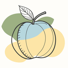Silhouette of a Peach with Stem Natural Curve Line Art