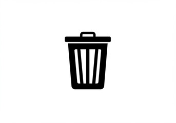 Simple black trash can icon with a lid and handle on a white background