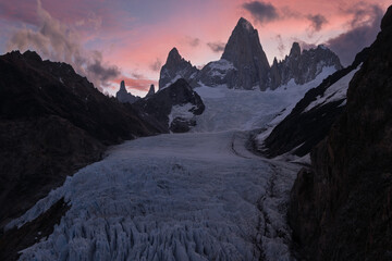 Piedras Blancas Glacier and Mt Fitz Roy at sunset