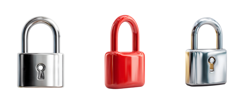 Set of lock icon isolated on transparent background, in PNG format, cut out