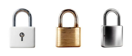 Set of lock icons isolated on transparent background, in PNG format, cut out