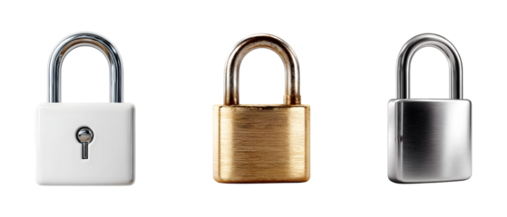 Set of lock icons isolated on transparent background, in PNG format, cut out