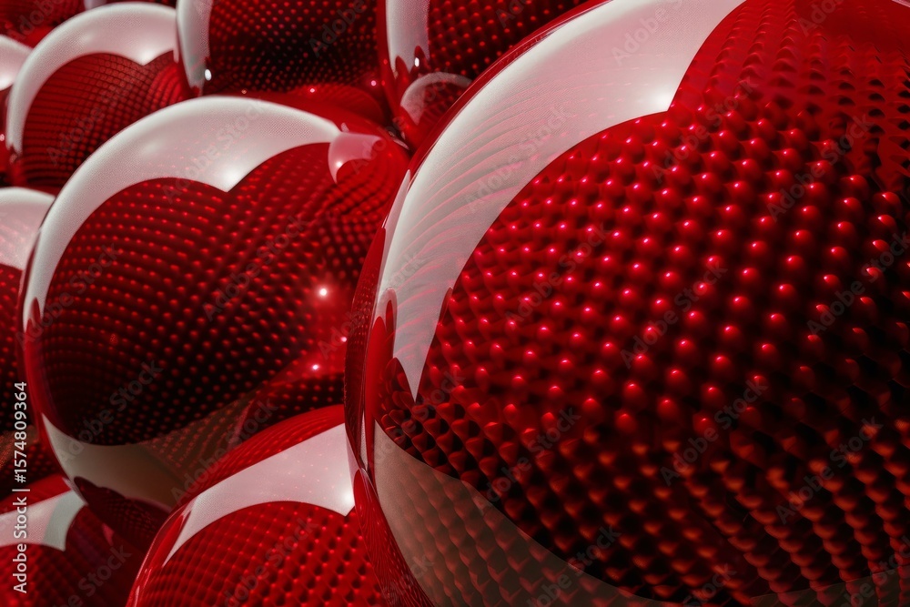 Poster cluster of glossy red spheres creating a visually appealing abstract background