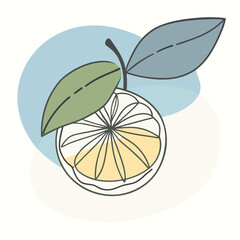 Tangerine Segmented Silhouette with Single Leaf Design Element for Graphic Projects
