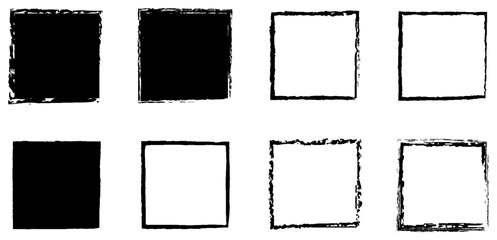 Set of Black Sketchy Pencil-Drawn Frame Outlines – Grungy Doodle Squares  for Artsy Design Use

