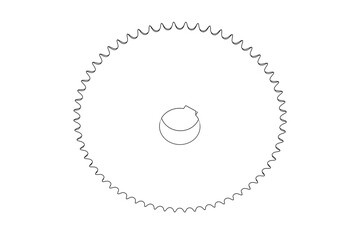 Wireframe Gear Technical Drawing. Simple Line Art Industrial Engineering Diagram. Monochrome Outline Illustration of Machine Part Component Design.