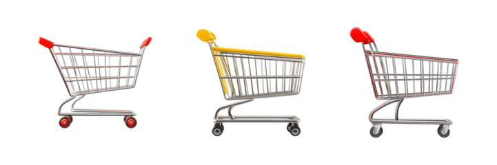 Set of shopping cart icons isolated on transparent background, in PNG format, cut out