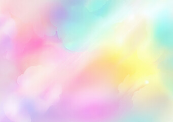 Obraz premium Pastel rainbow gradient background with ethereal clouds invites imagination for children's book design
