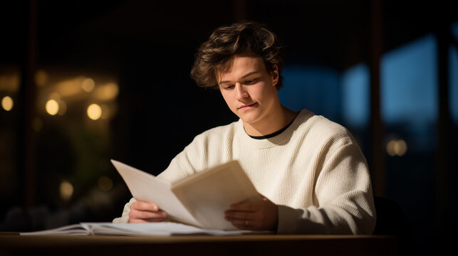 A director reading a script in a rehearsal space - Powered by Adobe