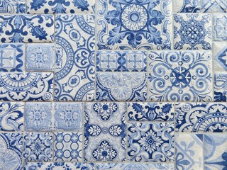 traditional mexican blue and white talavera tiles with patterns