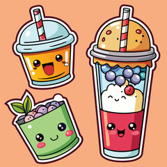 Cute cartoon drinks and a smoothie