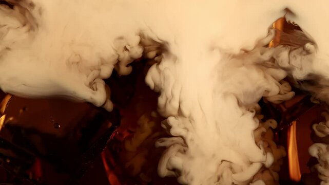 Super Slow Motion Shot of Pouring Cream into Ice Coffee at 1000fps.