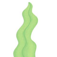 Stylized Green Seaweed, Watercolor Effect, Isolated on White.
