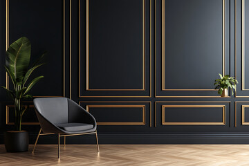 Black Panel Wall with Gold Trim and Modern Interior Decor