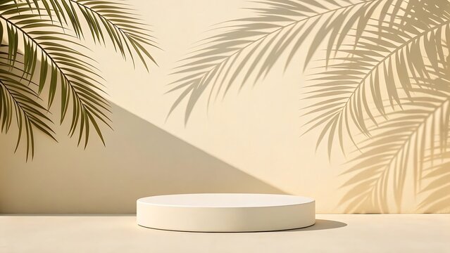Soft Warm Light Casts Distinct Palm Shadow on Minimalist Product Display