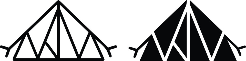 Geometric Camping Tent Icon Set &ndash; Black and White Outdoor Shelter Vector Illustration