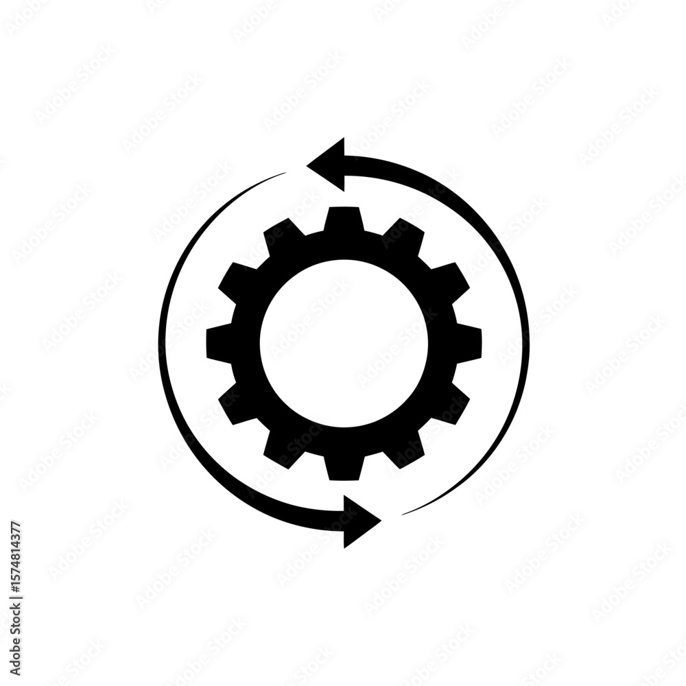 Poster gear and arrows rotation symbol depicting a process of systematization and continuous cycle