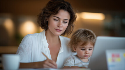 Cozy Home Office with Toddler Drawing and Coffee Mug