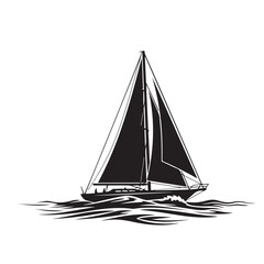 Silhouette of sailboat on sea, vector illustration