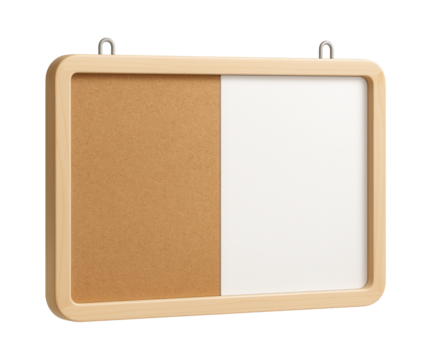 Cork and dry-erase combo board for a child's bedroom, featuring a pin-up section for art and a writable area for creativity.