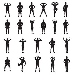 Silhouette Exercise Collection Diverse Poses for Fitness and Health Training Set Black and White Depiction of Physical Activity Regimen