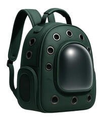 A nylon pet backpack with multiple ventilation holes, keeping a small rabbit cool during outdoor trips.
