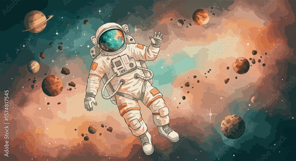 Wall mural an astronaut in outer space vector template design. jpeg version.