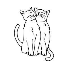 line art drawing of a cute feline couple illustration