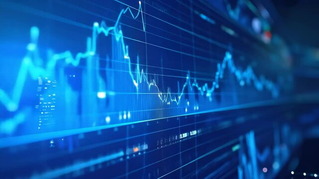 Fluctuating data lines create an abstract visual representation of market trends analysis