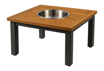 Garden table with an integrated ice bucket in the center, perfect for entertaining guests on a patio.