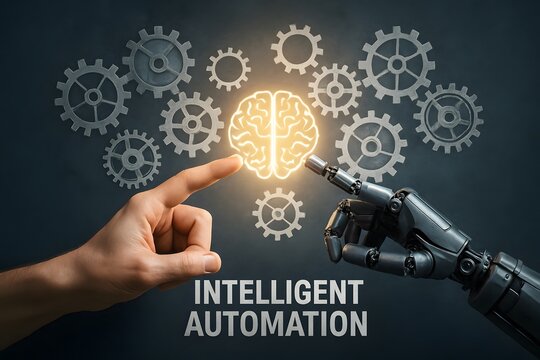 Automation ai intelligence robot machine learning technology future innovation concept gears brain