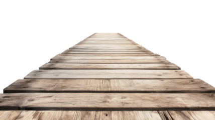 Rustic old wooden bridge structure with weathered planks and vintage countryside charm isolated on white background