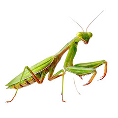 Mantis Portrait: A captivating detailed portrait of a preying mantis in its vivid green form. This image unveils the intricate beauty and unique posture of this fascinating insect.
