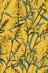 Goldenrod on yellow background cartoonish seamless pattern
