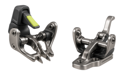 Titanium touring bindings with pivoting toe pieces for ski mountaineering