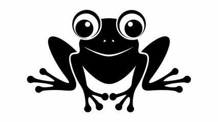 Stylized black frog with large eyes and a wide smile on a white background in a simple vector design
