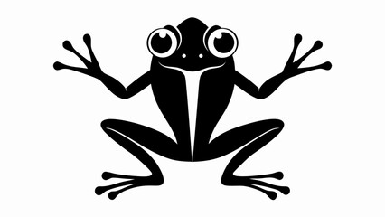 Black and white cartoon frog with big eyes and splayed limbs on a white background illustration art
