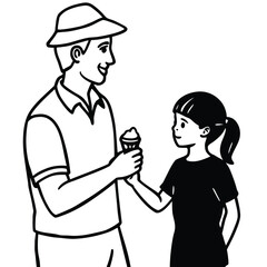 Silhouette of dad and daughter sharing ice cream together