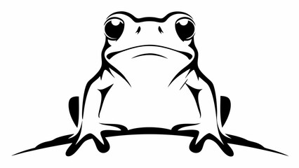 Illustration of a front facing frog with big eyes in black and white vector format design style