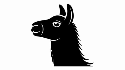 Illustration of a black llama head with detailed fur and a serene expression on a white background
