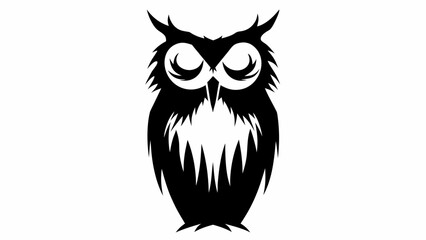 A stylized black silhouette of an owl with closed eyes and feathery details on a white background
