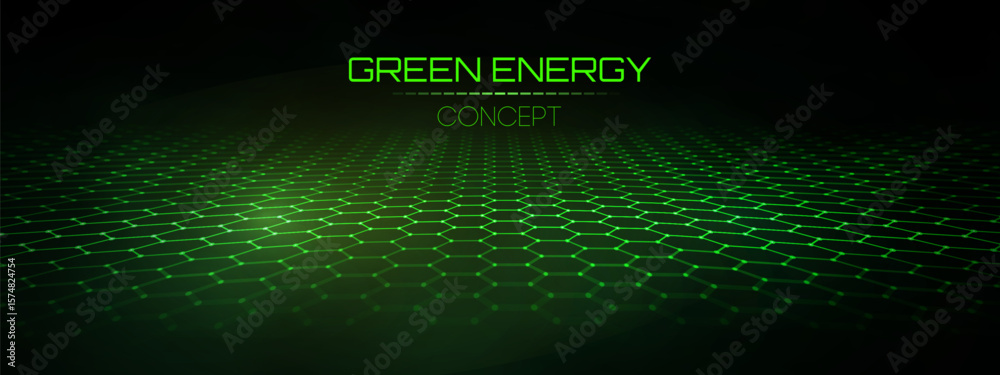 Poster green hexagon net pattern background with abstract technology texture and digital light effects. fut
