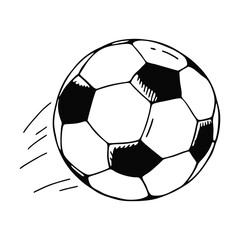 Black and white drawing of a soccer ball in motion