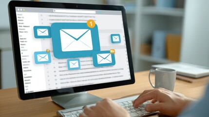 Person checking emails on a desktop computer