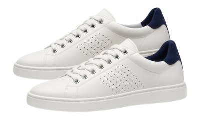 White leather sneakers with perforated sides and contrasting heel tab