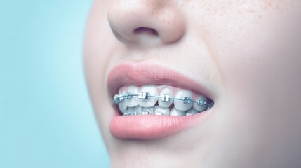 Cropped portrait of young woman smiling with dental braces showing natural beauty and healthy teeth orthodontic treatment concept for dental care hygiene medicine and modern healthcare promotion