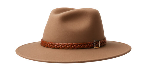 Handmade felt hat with wide brim and a braided leather band