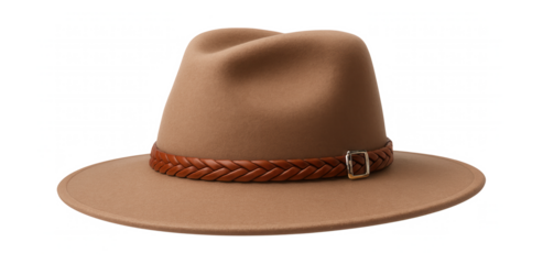 Handmade felt hat with wide brim and a braided leather band