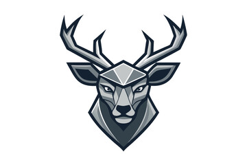 Stylized deer head emblem with sharp geometric shapes and grayscale color presents a modern look