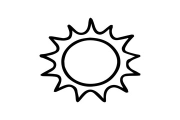 The image is a simple black and white sketch of the Sun. It features a central circle representing the body of the Sun, surrounded by pointed, wavy lines symbolizing rays of sunlight.